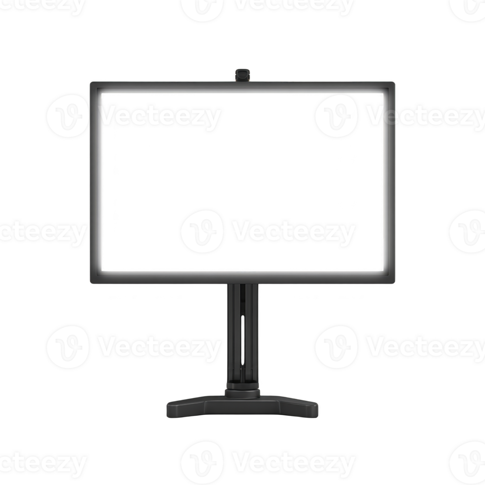 Blank whiteboard on stand is isolated on transparent background, ready for presentations or educational purposes. clean surface invites creativity and organization png