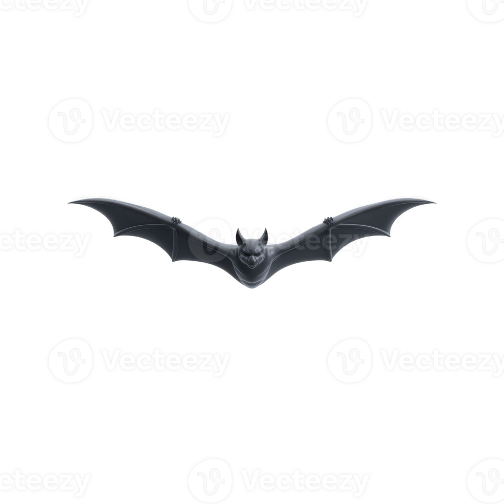 Black bat with outstretched wings is depicted against transparency background, showcasing its sleek and mysterious appearance. bat wings are detailed, emphasizing its nocturnal nature png