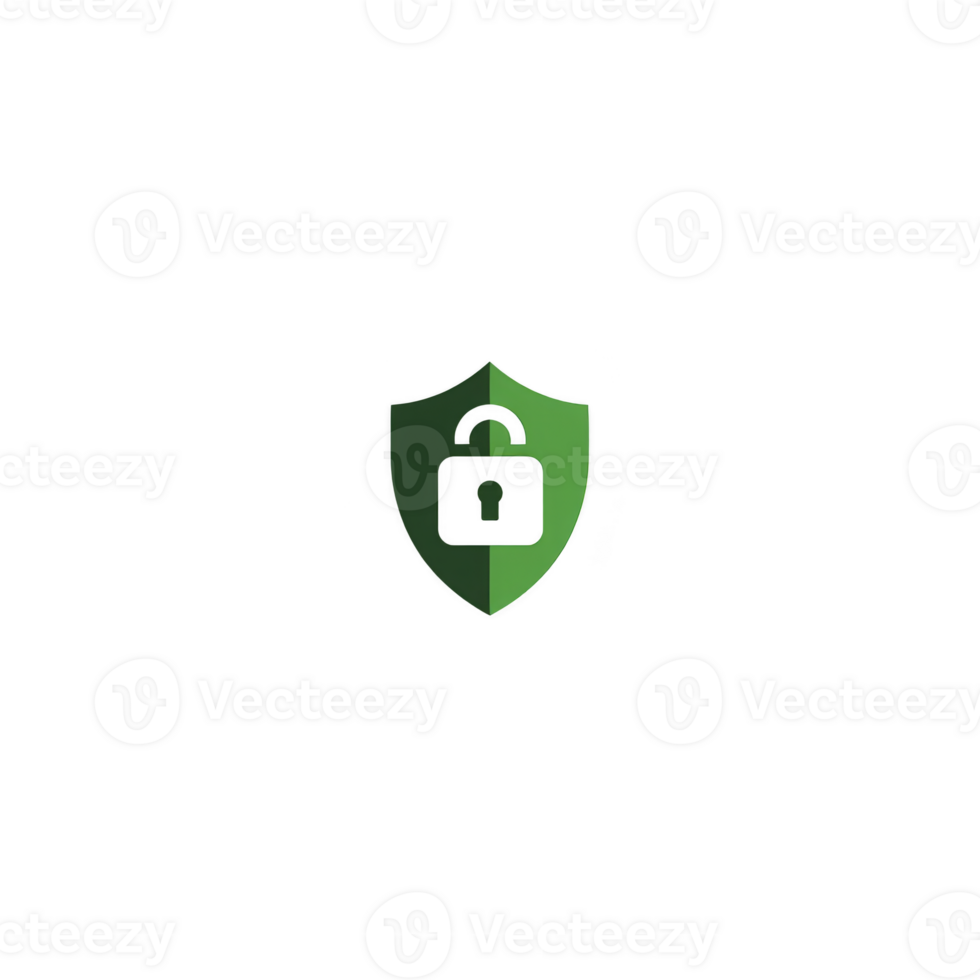 Green shield with lock symbol center represents security and protection, conveying sense of safety and trust. design is simple and effective, emphasizing cybersecurity.security shield with lock png