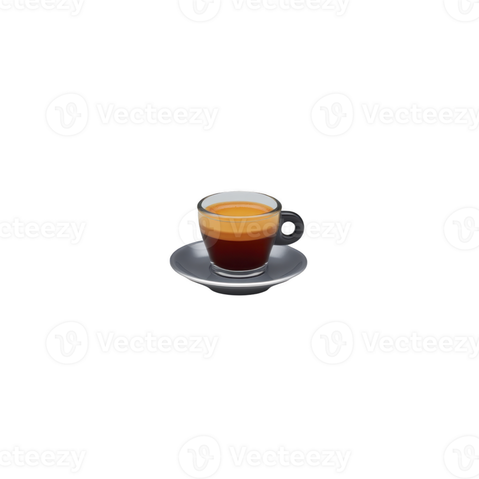 Small espresso cup filled with rich, dark coffee sits on matching saucer, showcasing perfect crema on top. minimalist design highlights simplicity and elegance of classic espresso shot png