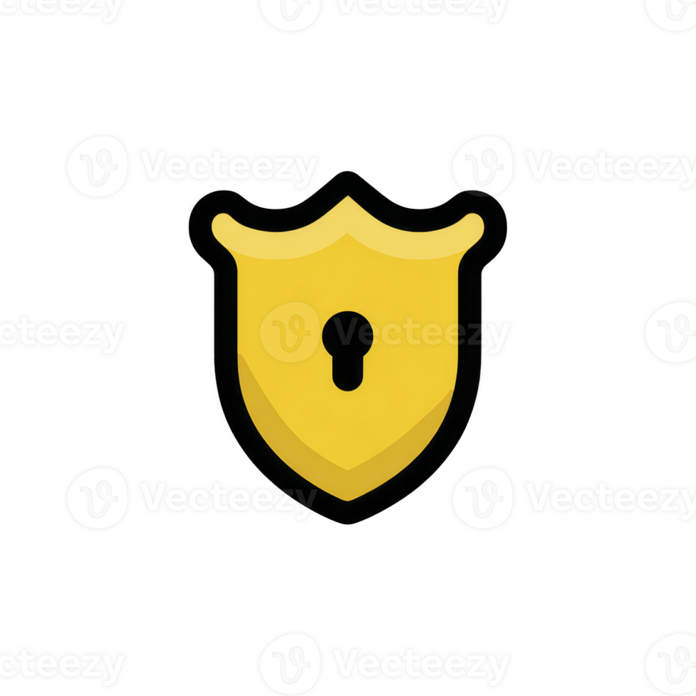 Yellow shield icon with keyhole symbolizes security and protection, often used in digital contexts to represent privacy or safeguarding information. design is simple and effective png