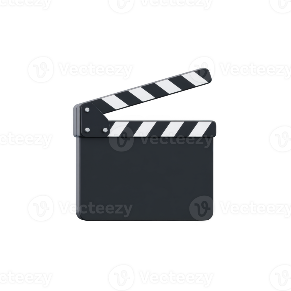 Black and white film clapperboard with open top, used in movie production to mark scenes and takes. clapperboard is classic symbol of filmmaking and cinema png