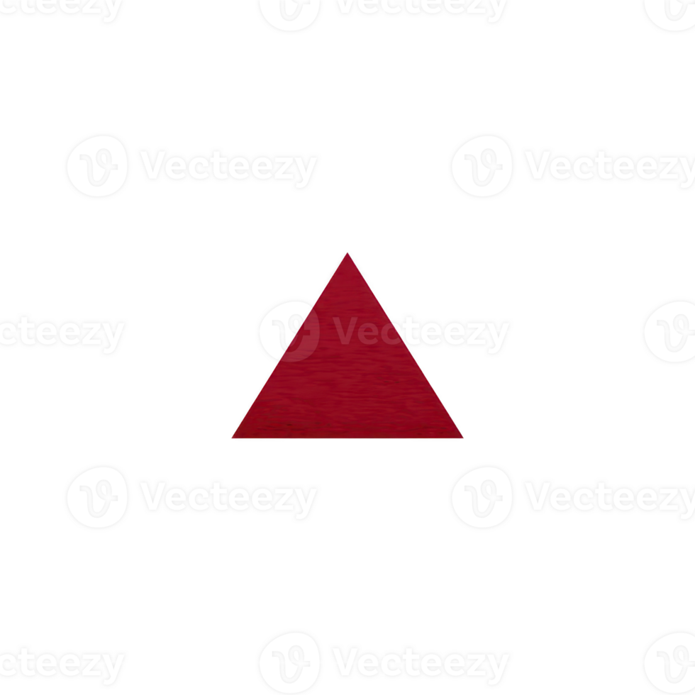 Red triangle with textured surface is centered on plain transparency background, creating striking contrast. simplicity of geometric shape evokes sense of minimalism and focus png