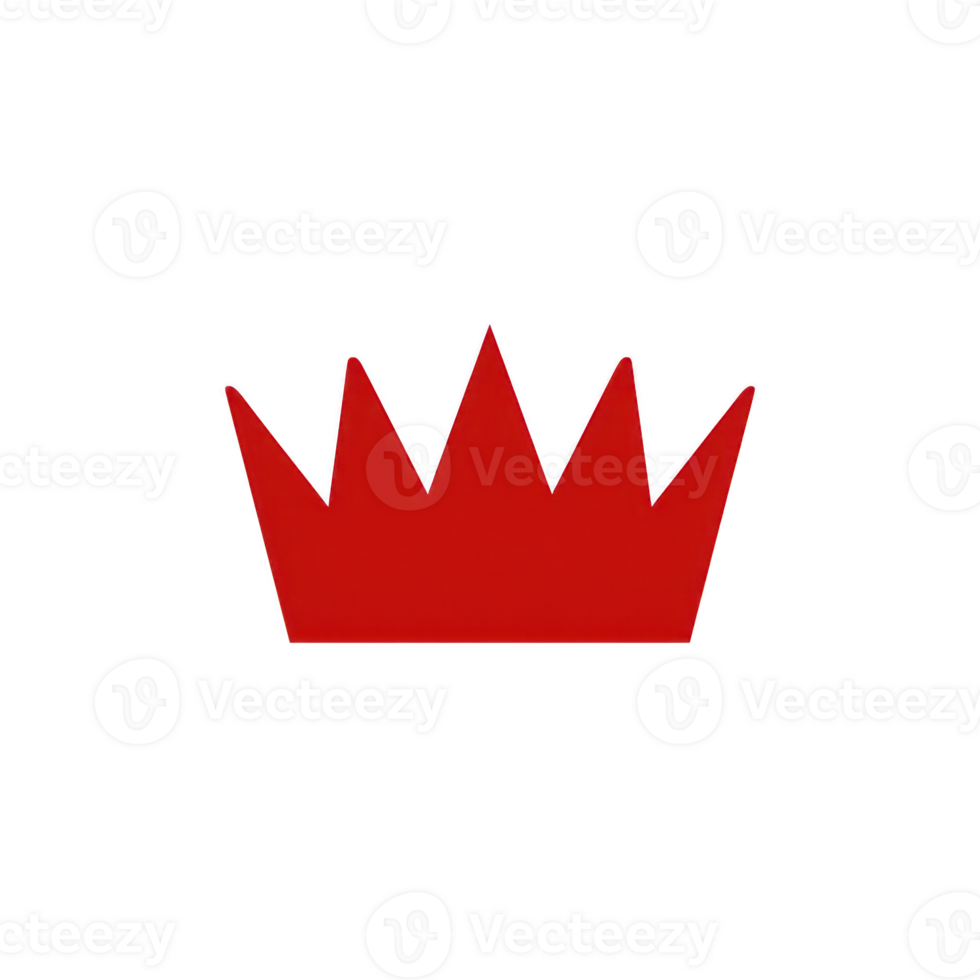 Red crown with simple, geometric design is centered on plain background, symbolizing royalty and elegance. crown sharp, angular points create modern and bold aesthetic png