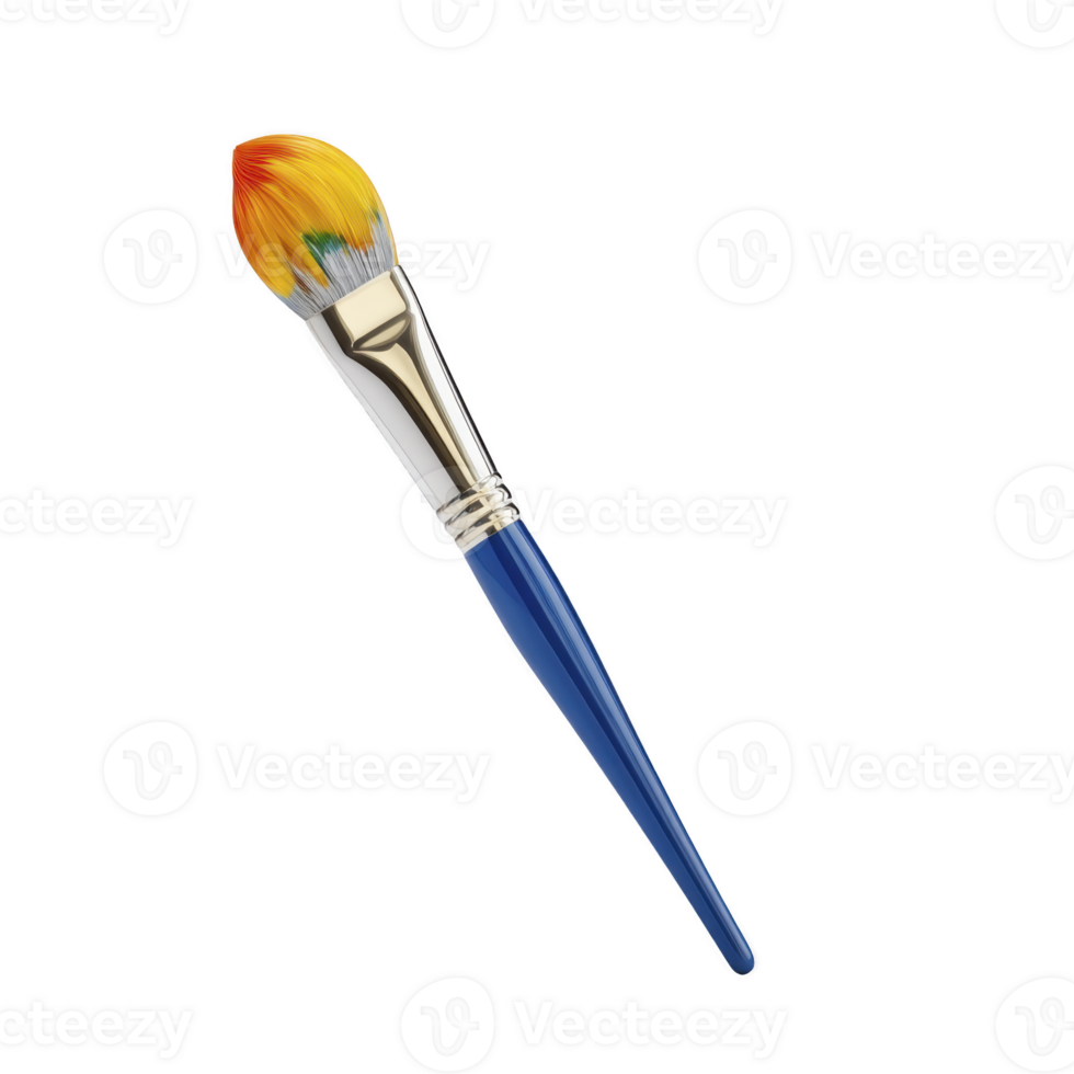 Vibrant paintbrush with blue handle and colorful bristles, perfect for artistic projects and creative expression. brush features sleek design, ideal for detailed painting png