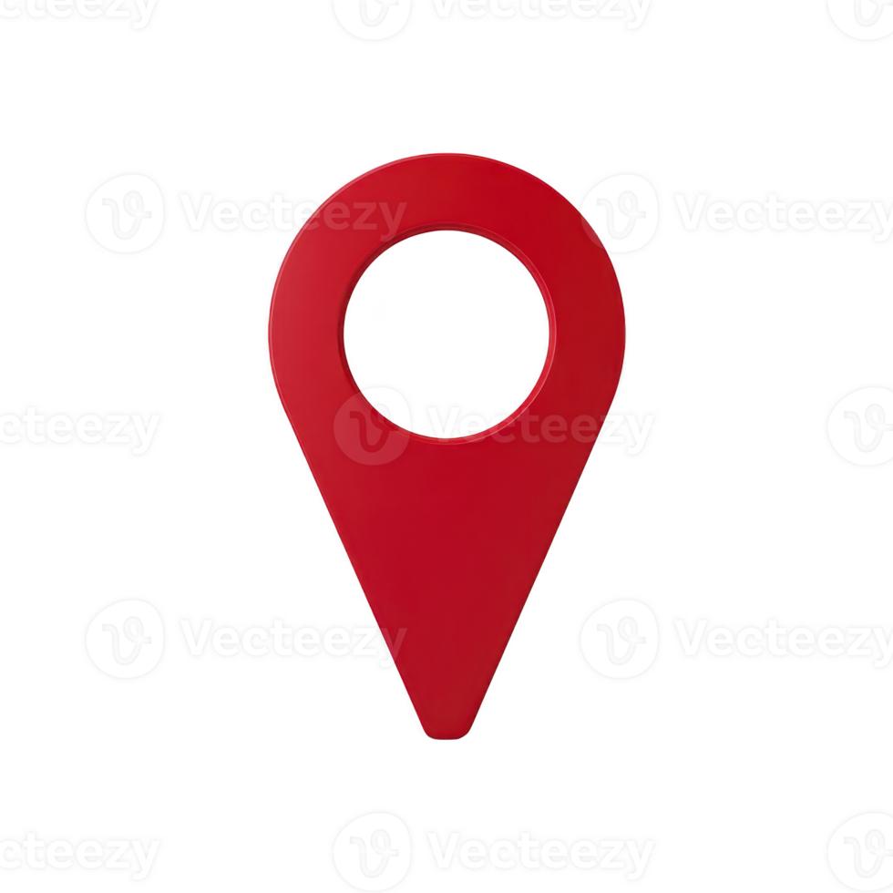 Red location pin icon with circular hole in center, symbolizing navigation and mapping. simple design is commonly used in digital maps to indicate specific point or location png