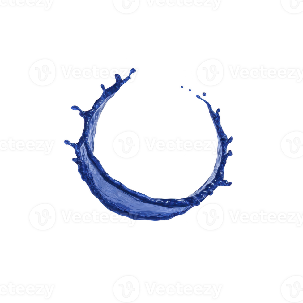 Dynamic splash of blue liquid forms circular shape against transparency background, creating sense of motion and fluidity png
