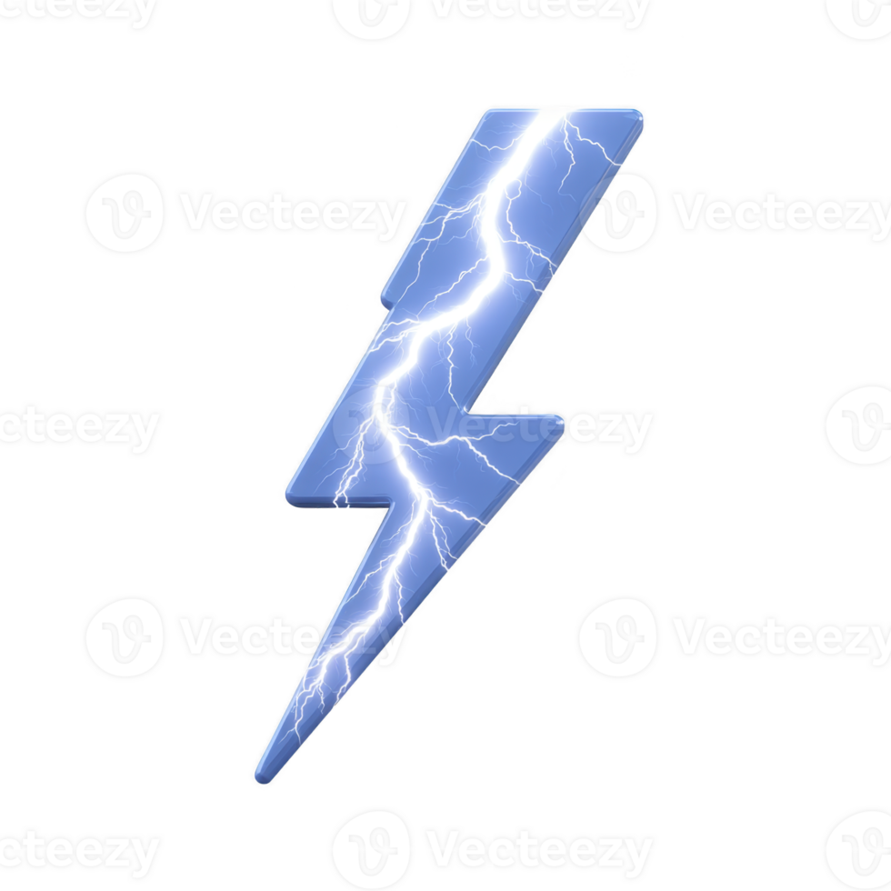 Blue lightning bolt with glowing effect, symbolizing energy and power. design is dynamic and electrifying, capturing essence of stormy atmosphere png