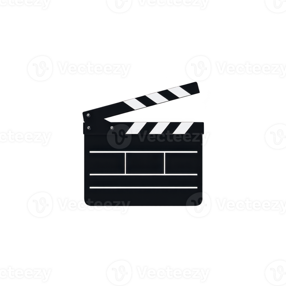 Black and white film clapperboard icon symbolizes movie industry, filmmaking, and production. It features hinged top and horizontal lines for scene details png