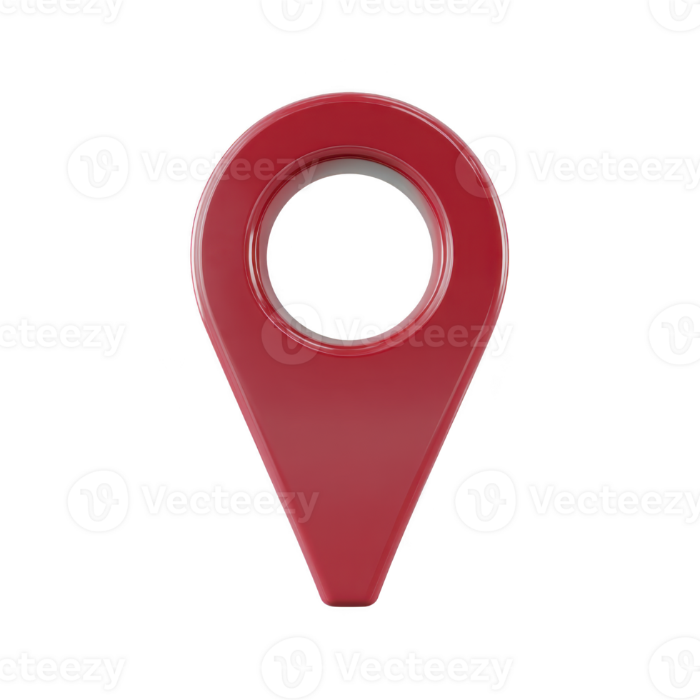 Red 3D map pin icon with glossy finish, symbolizing location or navigation, isolated on transparency background. This simple yet striking design is often used in digital maps and applications png