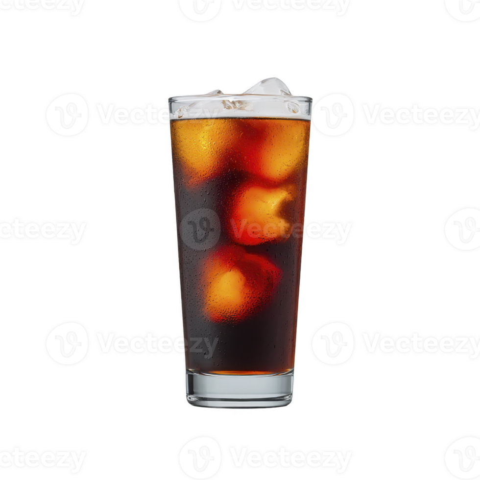 Refreshing glass of iced with ice cubes, showcasing condensation on glass, isolated on transparency background. drink appears cold and inviting, perfect for hot day png