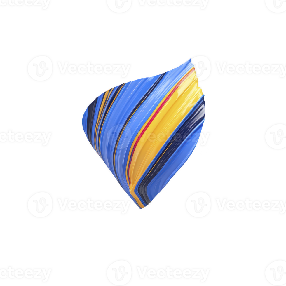 Vibrant, abstract 3D shape with swirling blue, yellow, and red stripes, resembling dynamic, colorful shell. design is modern and artistic, evoking sense of movement and creativity png