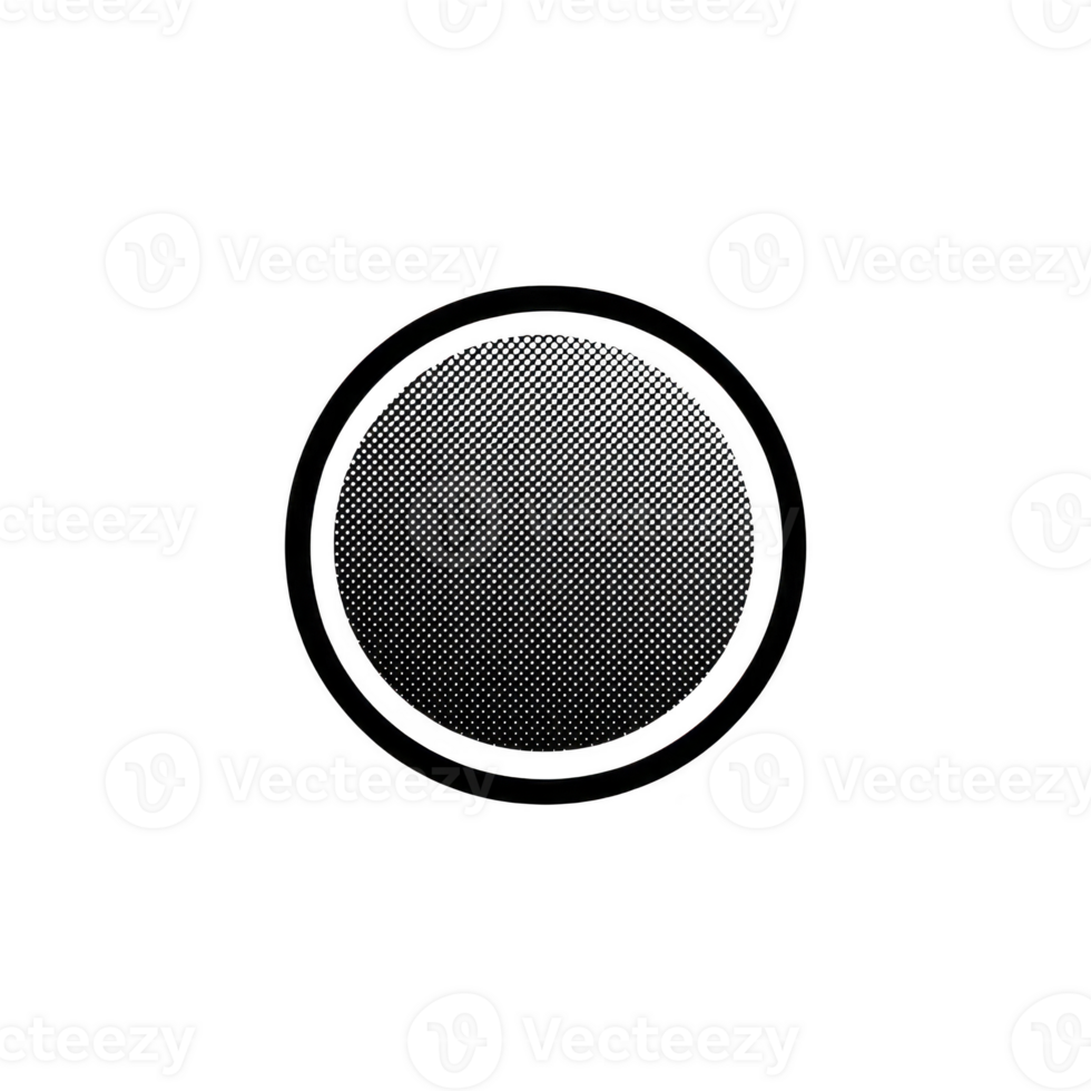 Simple black and white circular design with textured center and bold outline, creating minimalist and abstract appearance. pattern is reminiscent of stamp or seal png