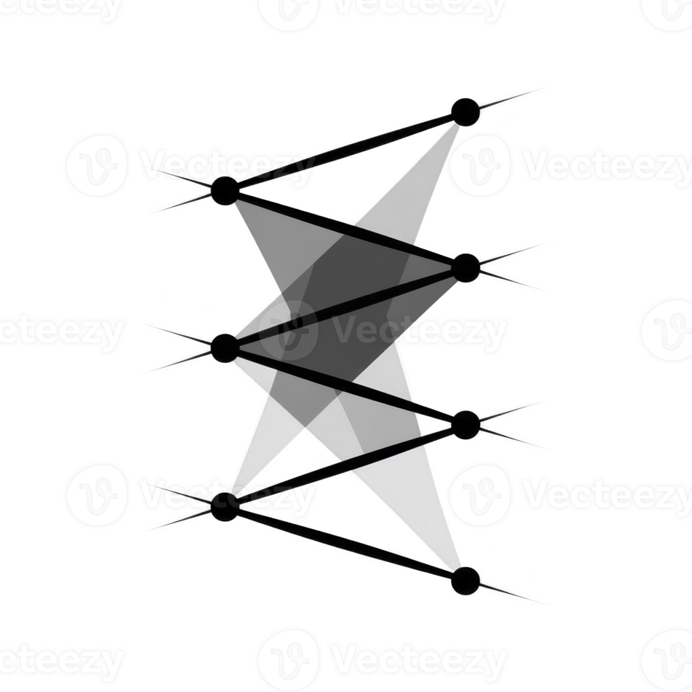 Geometric abstract design featuring intersecting lines and shapes in grayscale, creating dynamic and modern visual effect. composition is symmetrical and balanced png