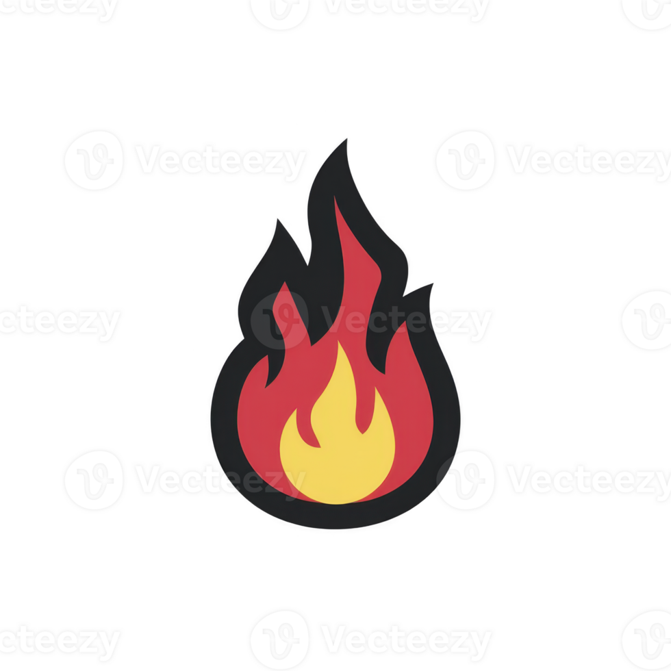 Stylized flame icon with red and yellow colors, representing heat or energy, is set against plain background. design is simple and bold, conveying warmth and intensity png