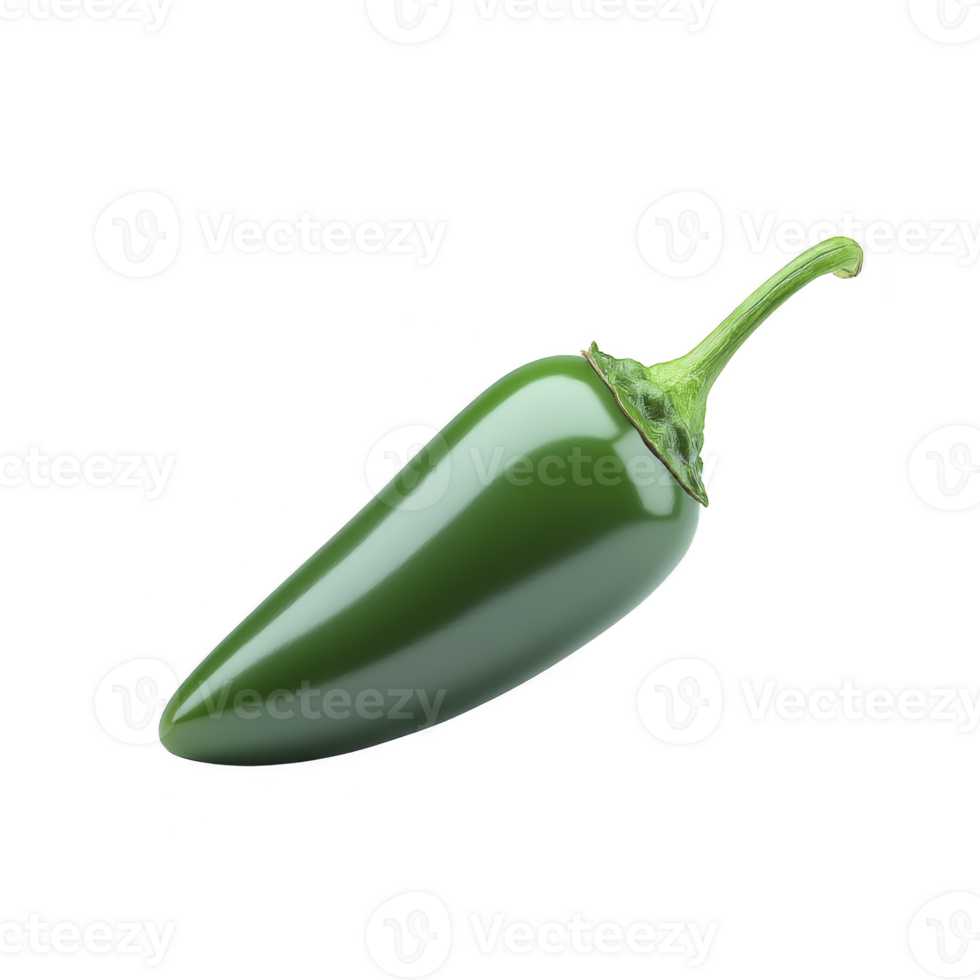 Fresh green jalapeno pepper with glossy surface and vibrant color, isolated on transparency background. pepper smooth texture and curved shape are clearly visible png
