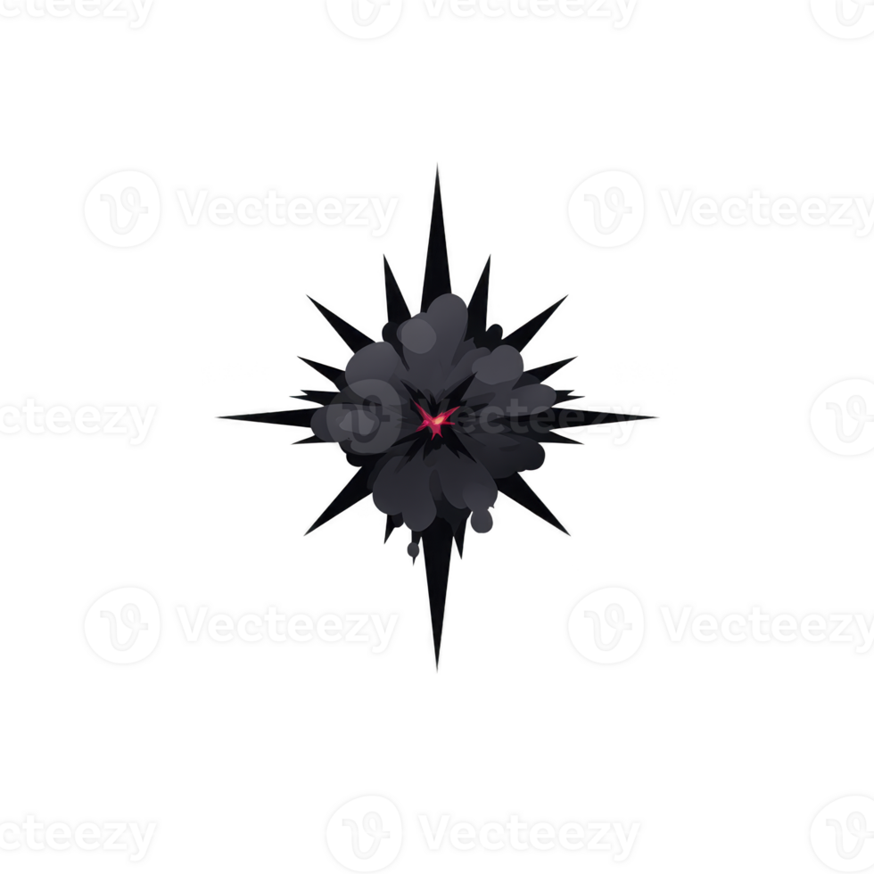 Dark, abstract starburst design with central red accent, featuring sharp, jagged edges and symmetrical pattern. image conveys sense of mystery and intensity png