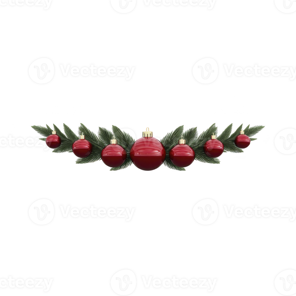 Festive Christmas garland with red ornaments and green pine leaves, creating joyful holiday decoration. Perfect for seasonal celebrations and adding touch of cheer png