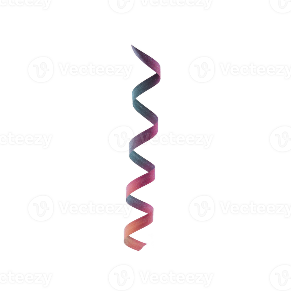 Colorful spiral ribbon with gradient of pink, purple, and blue hues twists elegantly against plain background, creating dynamic and festive appearance png