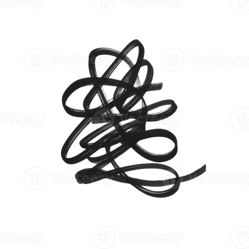 This features chaotic black scribble on transparent background, resembling abstract art or doodle. lines are intertwined, creating sense of movement and spontaneity png