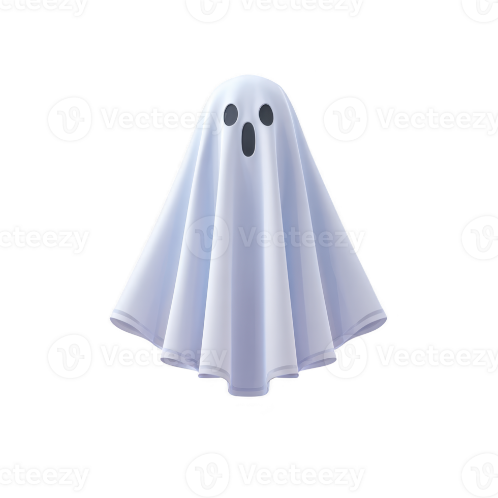 Cute cartoon ghost with white sheet and expressive eyes floats in mid air, evoking playful Halloween spirit. ghost simple design adds whimsical touch to spooky theme png