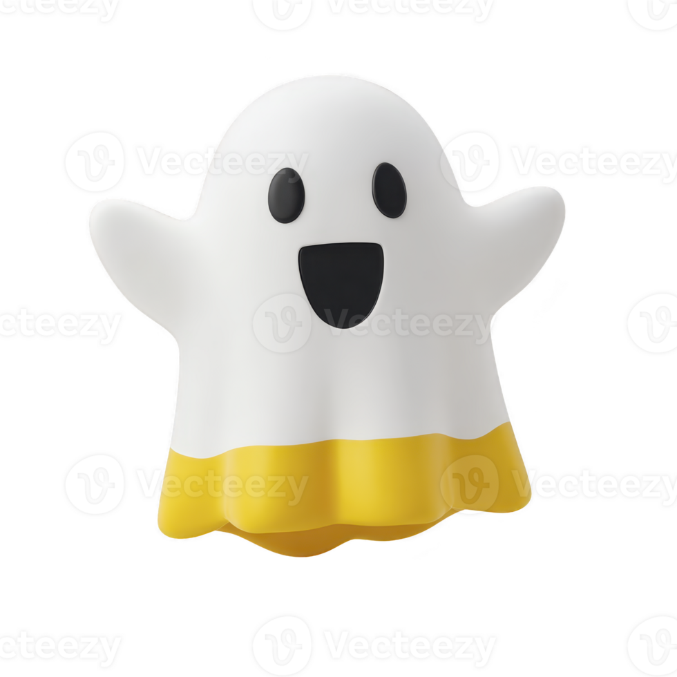 Cute, cartoon ghost with yellow base and happy expression floats against transparency background, conveying playful and cheerful vibe png