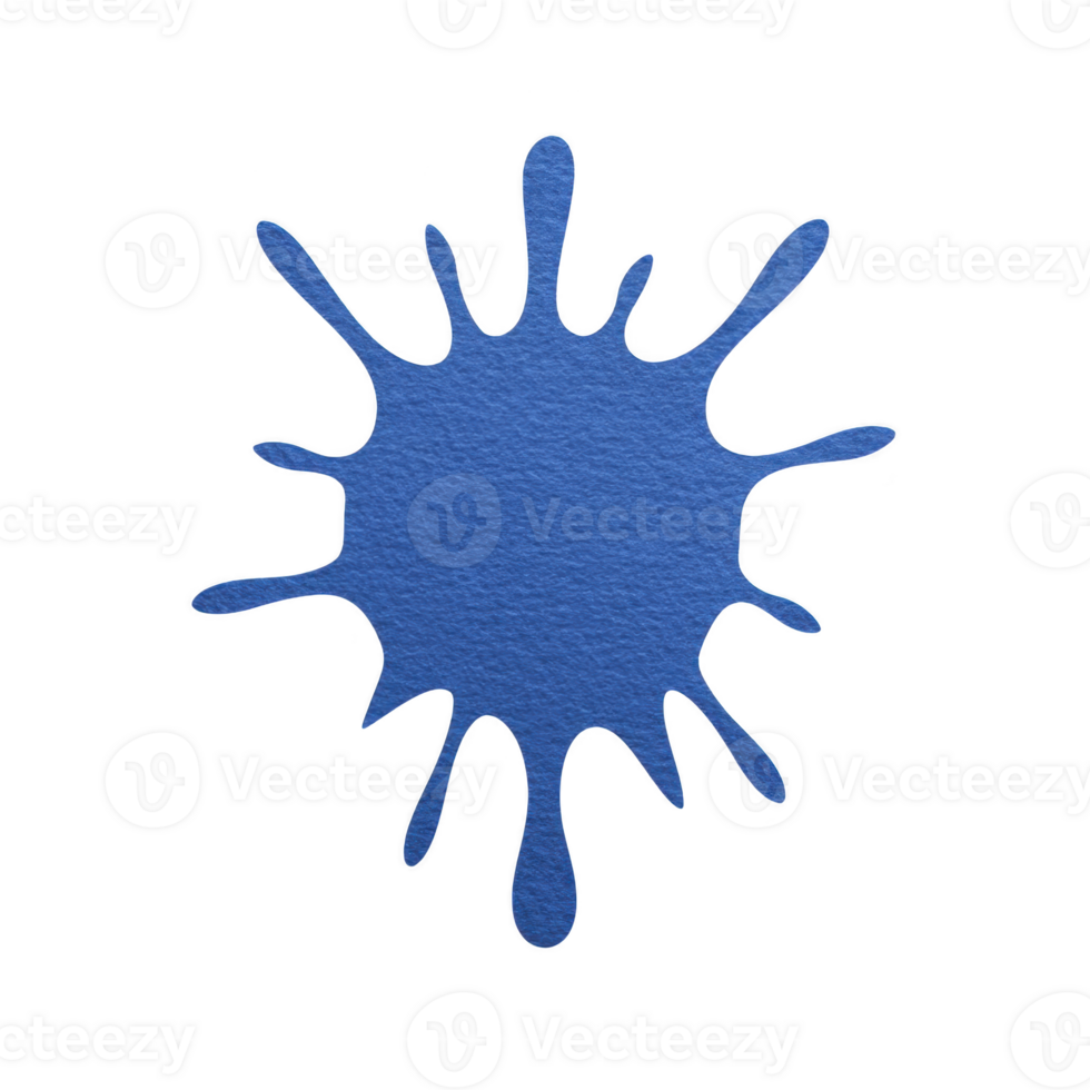 Vibrant blue paint splatter with textured surface, resembling artistic splash. irregular shape and dynamic design evoke creativity and spontaneity png