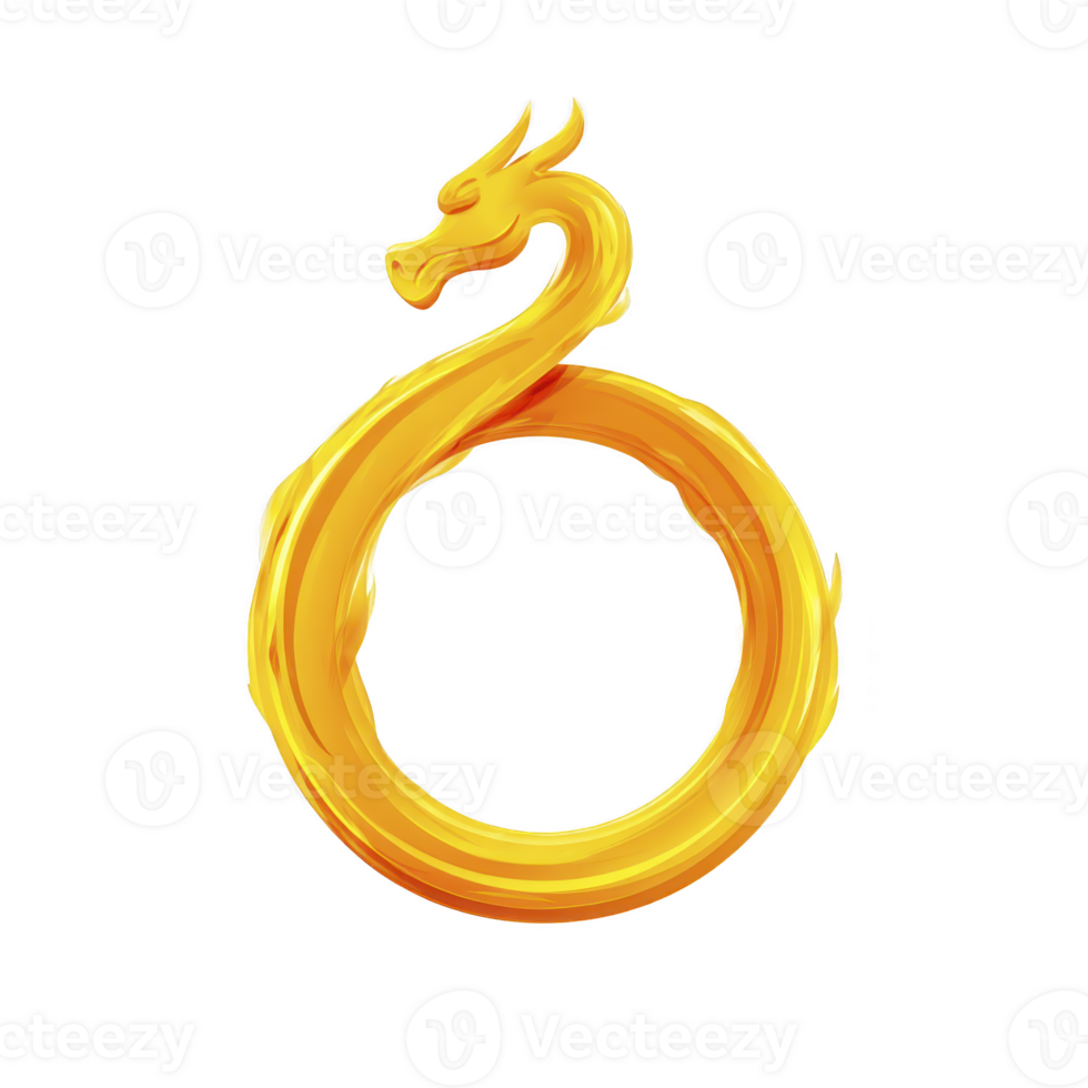 This features golden dragon forming circular shape, symbolizing infinity or eternity. dragon design is sleek and stylized, with smooth, flowing form.golden dragon forming circle png