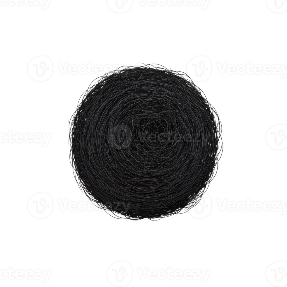 Textured black circle with rough, sketch like appearance is set against transparent background, creating minimalist and abstract design png