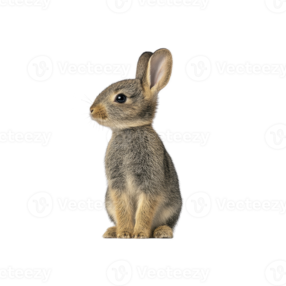 Cute, small rabbit with soft fur sits upright, showcasing its alert ears and gentle expression against plain background. rabbit delicate features and fluffy appearance evoke sense of calm png