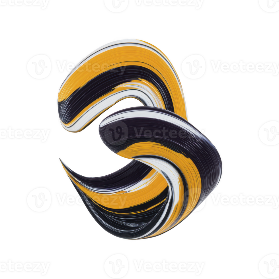 Abstract swirl of black, white, and yellow brushstrokes creating dynamic, flowing shape on transparent background. design evokes movement and creativity, perfect for modern art projects png