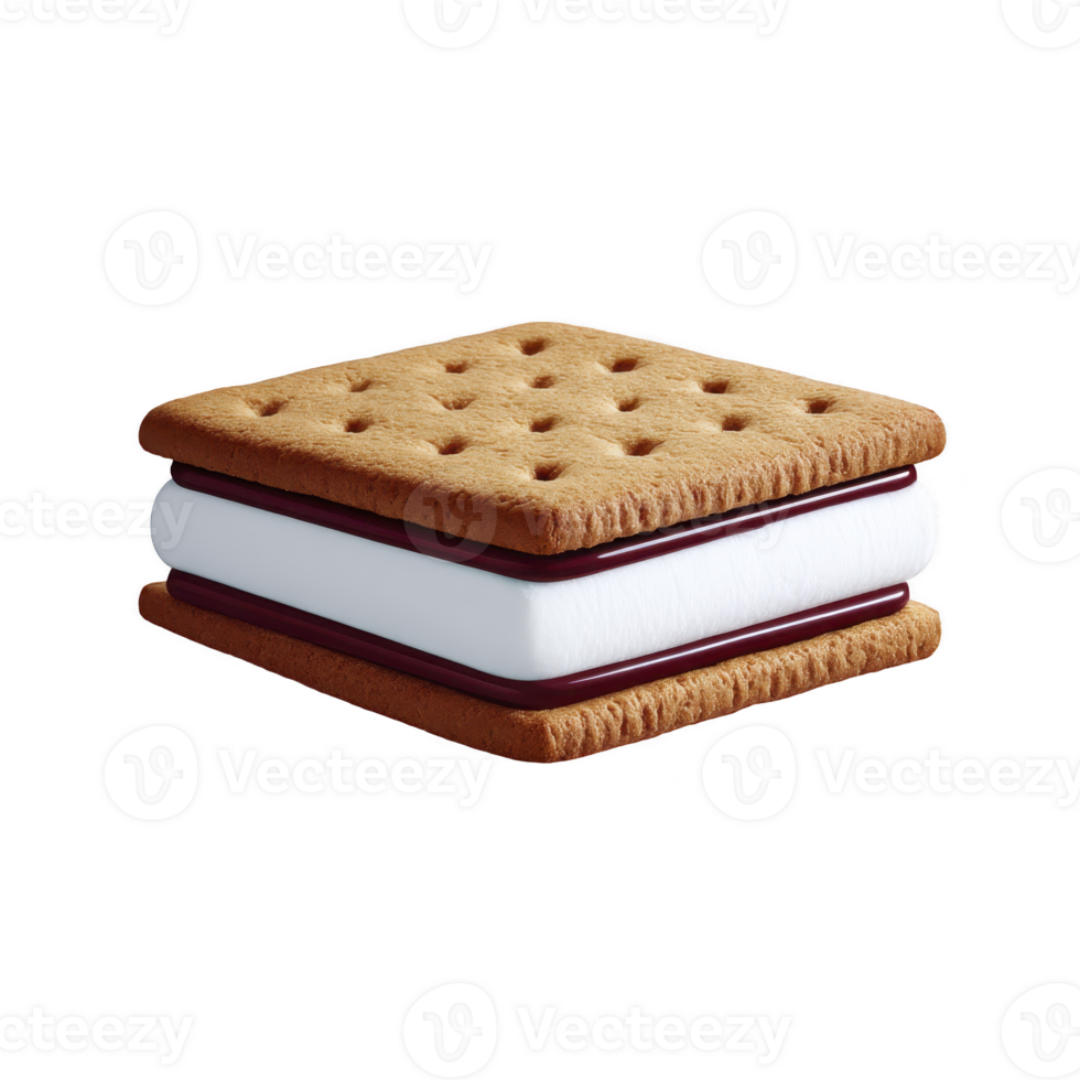 Delicious smore with layer of chocolate and marshmallow sandwiched between two graham crackers, creating sweet treat png