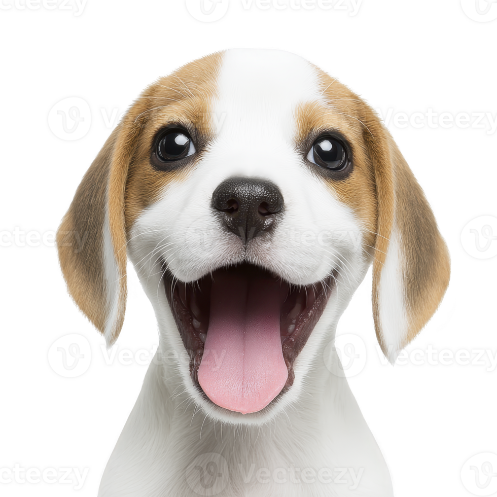 Happy beagle puppy with joyful expression and open mouth, showcasing its playful nature. dog brown and white fur is smooth and shiny, highlighting its adorable features png