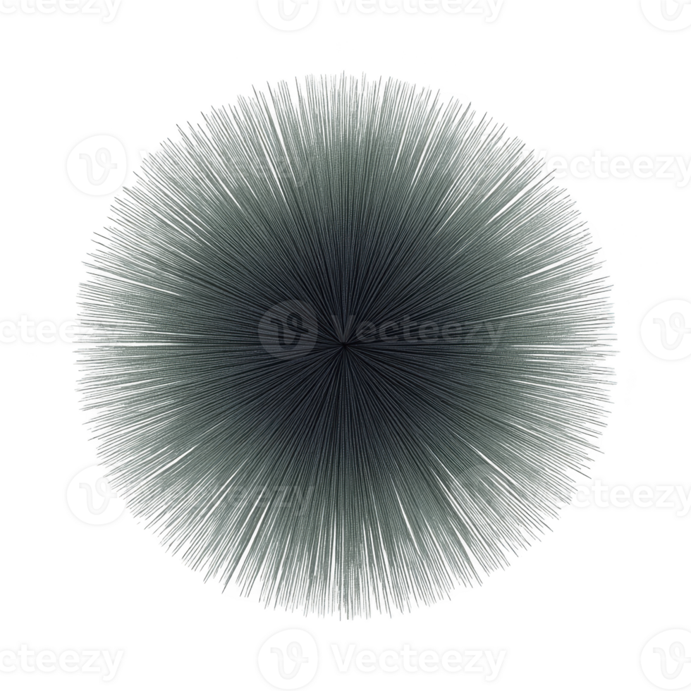 Circular abstract design with radiating lines creates dynamic, spiky pattern resembling explosion or sea urchin. monochromatic color scheme adds modern, minimalist touch png