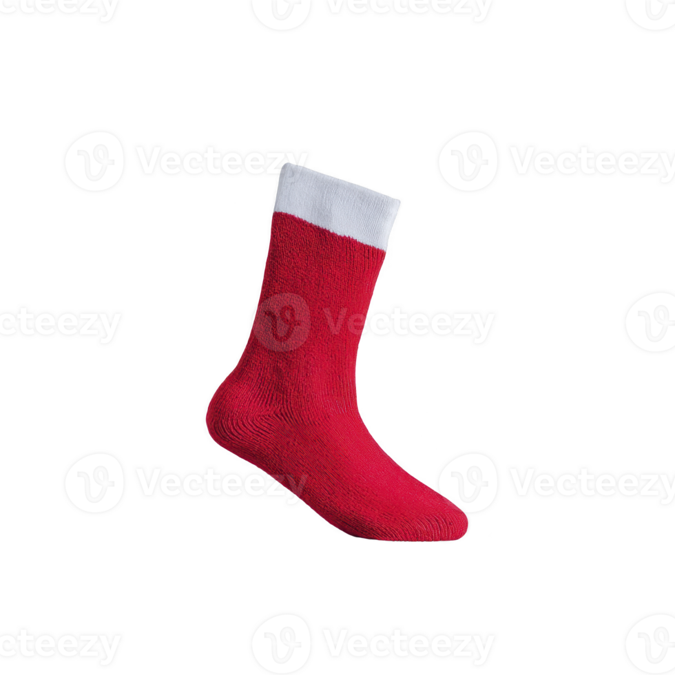 Single red sock with white cuff is displayed against plain background, showcasing its simple and vibrant design png