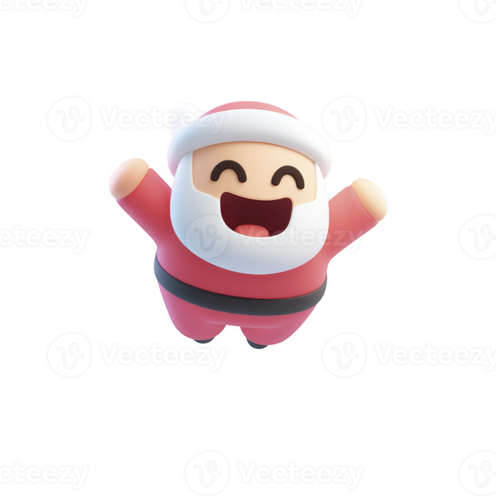 Cheerful cartoon Santa Claus character with big smile and open arms, wearing red suit and hat, embodies festive spirit of Christmas png