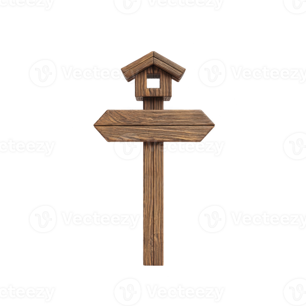 Wooden signpost with small roof on top, featuring two directional arrows. rustic design suggests natural or outdoor setting, ideal for guiding hikers or marking trails png