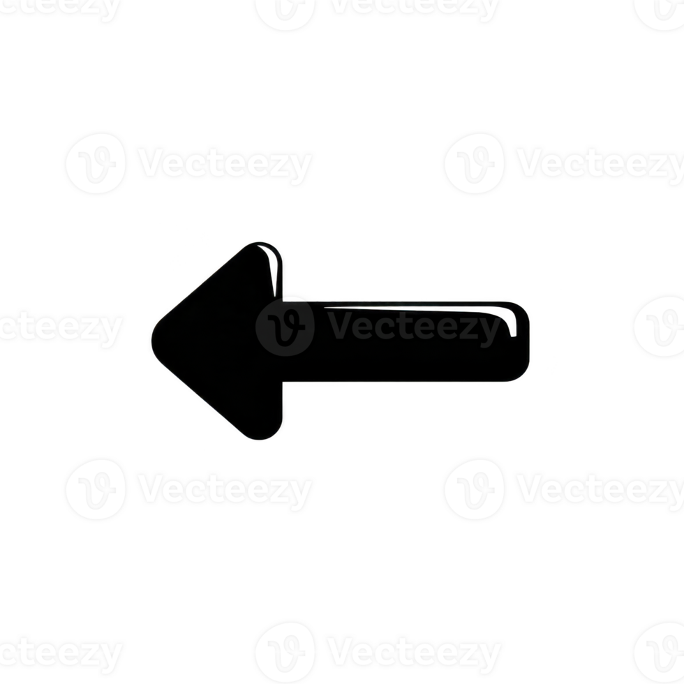 Black left pointing arrow icon on transparent background, symbolizing direction or navigation. simple design is ideal for use in digital interfaces or graphic design projects png