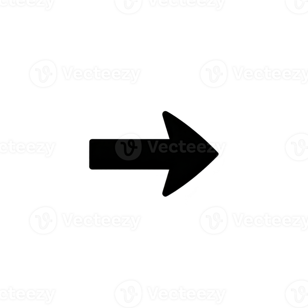 Black right pointing arrow icon on transparent background, symbolizing direction or movement. simple design is versatile for various uses in digital and print media png