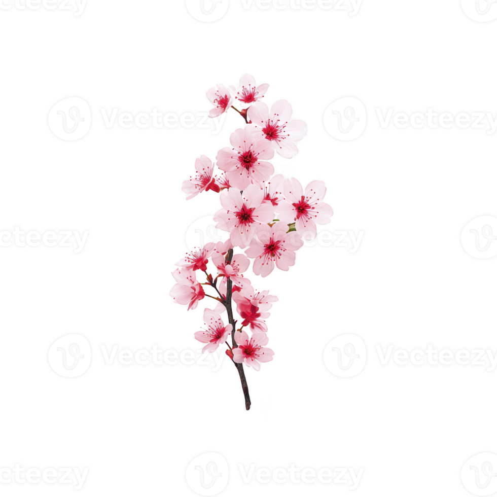 Branch of delicate pink cherry blossoms is beautifully arranged against plain background, showcasing their intricate petals and vibrant color png