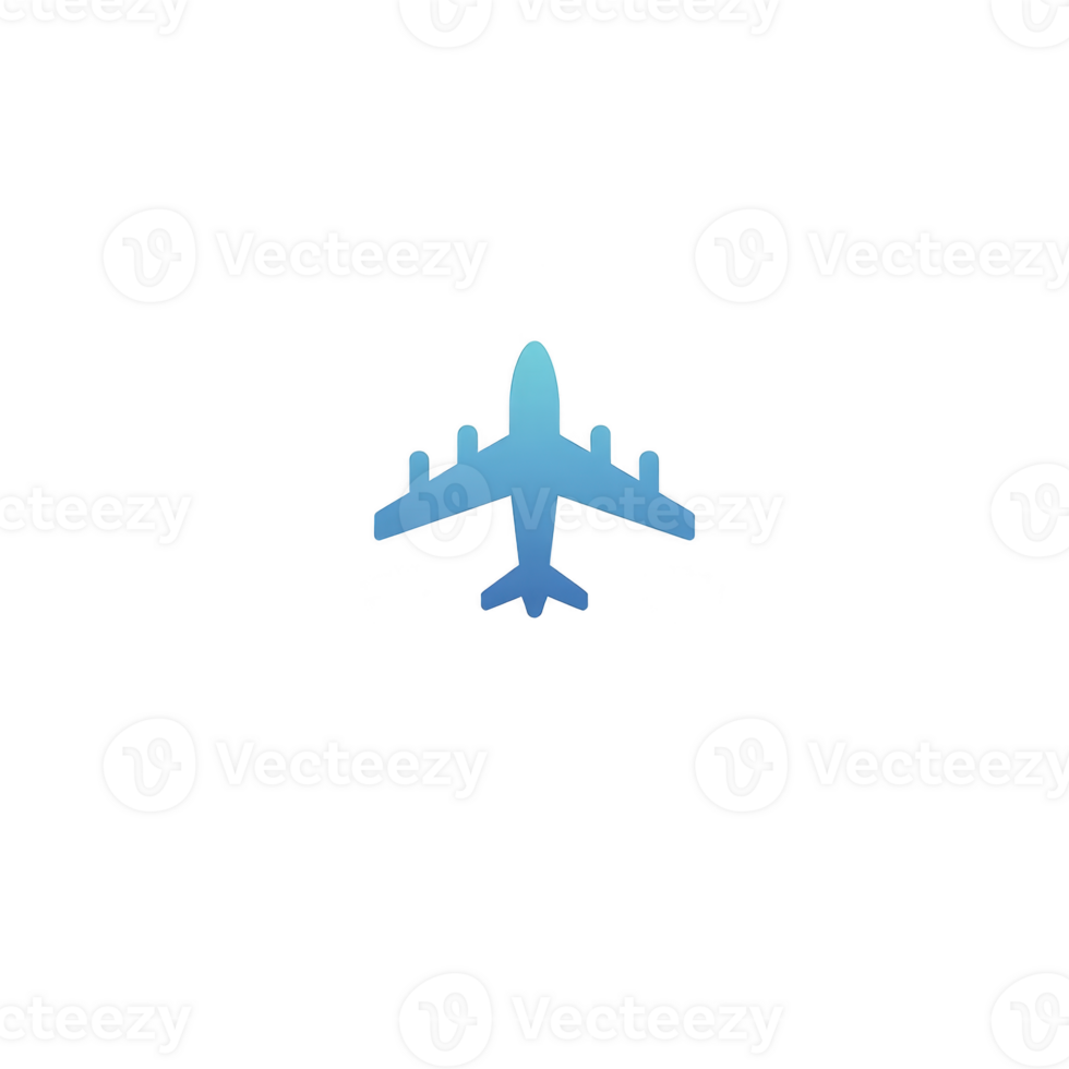 Blue airplane icon is centered on transparency background, symbolizing travel and aviation. simple design emphasizes aircraft silhouette, evoking sense of adventure and exploration png