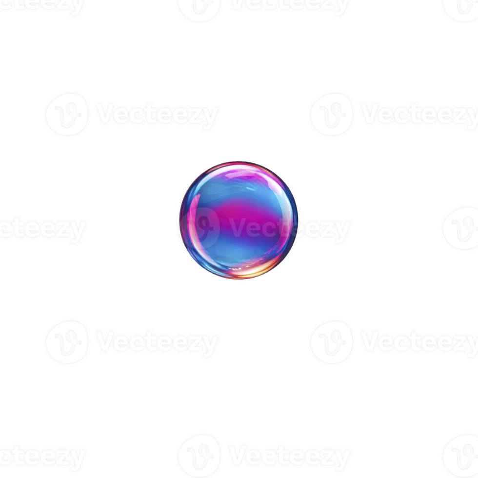 Vibrant, iridescent soap bubble floats against transparency background, showcasing spectrum of colors including pink, blue, and purple. bubble surface reflects light, creating mesmerizing effect png