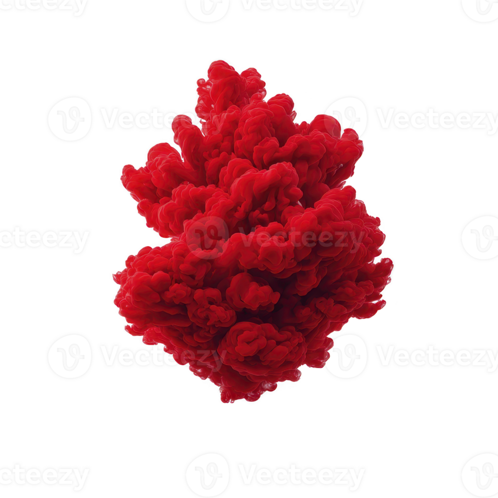 Vibrant red ink cloud forms intricate patterns as it swirls and expands in water, creating dynamic and captivating visual effect. fluid motion and rich color evoke sense of energy and creativity png