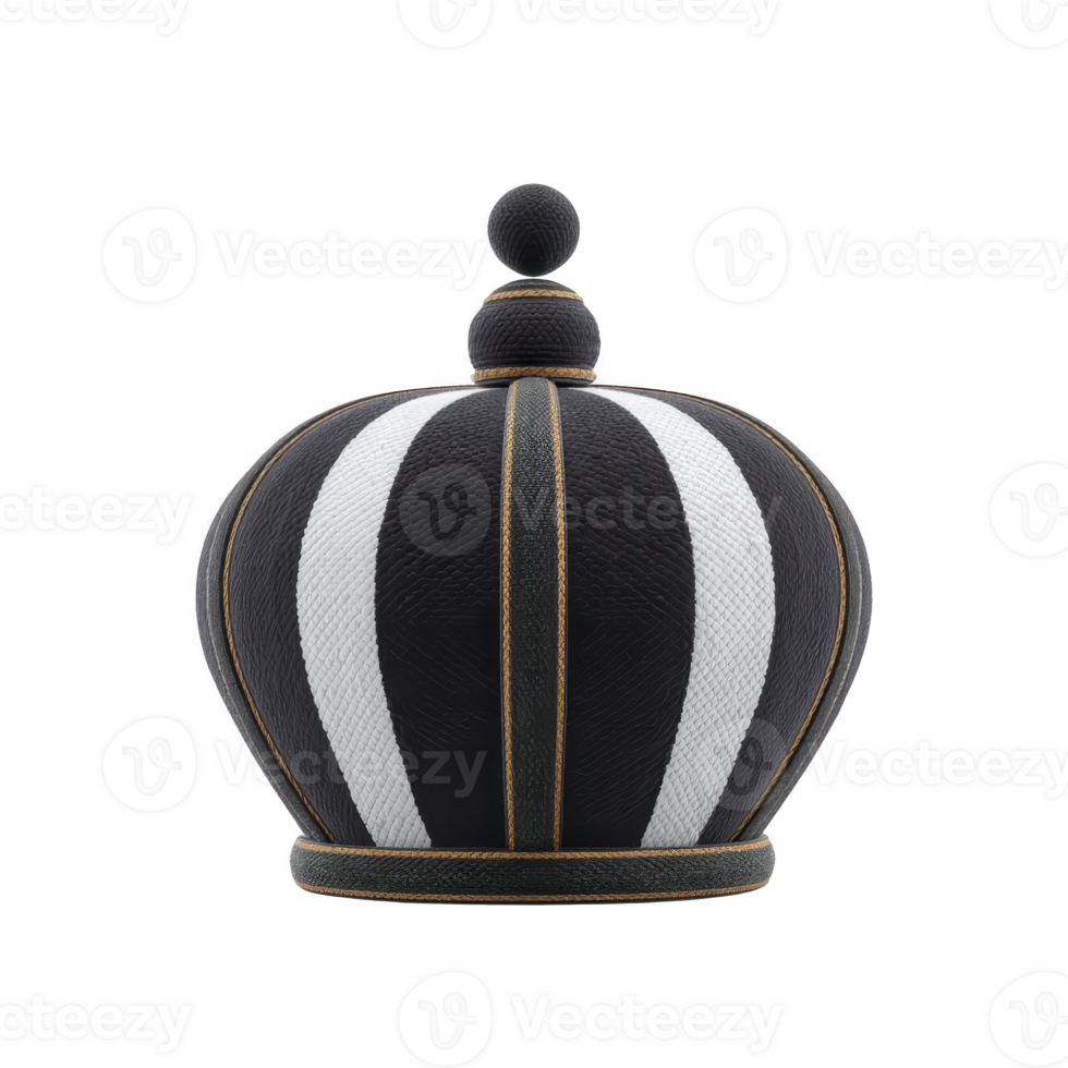 Black and white striped decorative object with crown like shape and spherical top, featuring gold accents, adds touch of elegance and sophistication to any space png