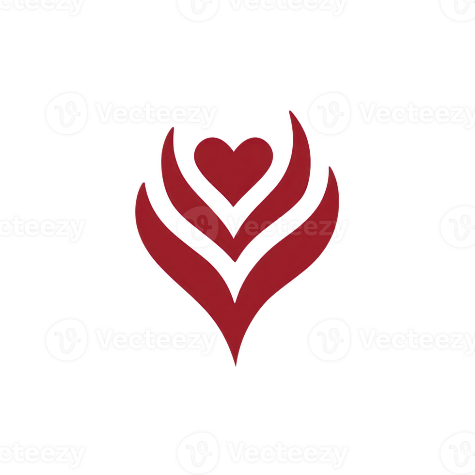 Red abstract heart design with curved lines creates modern and artistic symbol, evoking feelings of love and passion. minimalist style enhances its visual appeal png