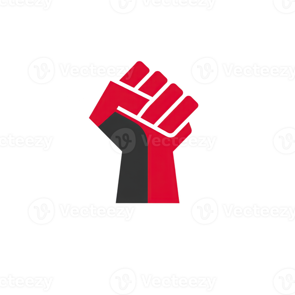 Raised fist symbol in red and black represents strength and unity, often associated with social movements and activism. bold colors convey sense of power and solidarity png