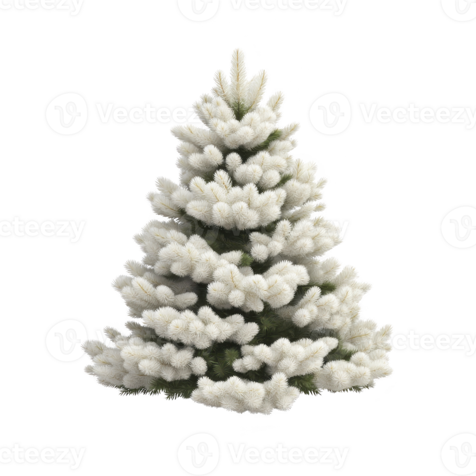 Beautifully decorated white Christmas tree with fluffy branches creates festive and elegant holiday atmosphere. tree snowy appearance adds touch of winter wonderland charm png