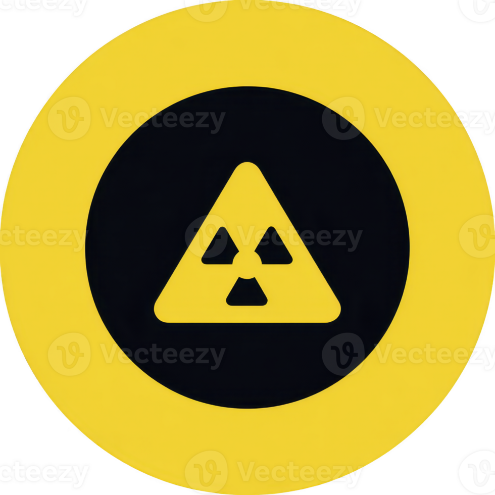 This features yellow and black radiation warning symbol, commonly used to indicate presence of radioactive materials or radiation hazards. symbol consists of black trefoil yellow background png