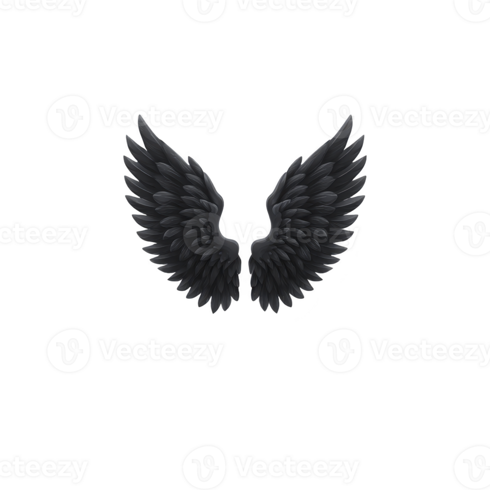 Pair of black angel wings with detailed feathers is depicted against transparent background, symbolizing freedom and mystery png