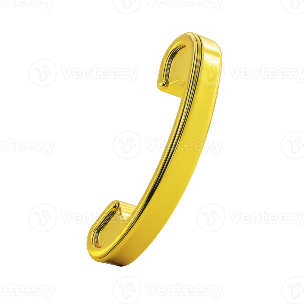 Shiny golden telephone handset icon with sleek, modern design, symbolizing communication and connectivity. metallic finish adds touch of elegance and sophistication png